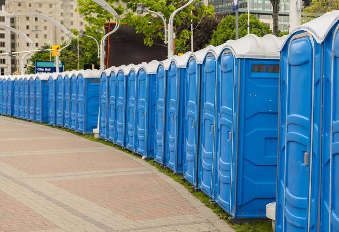 Seasonal porta potty units set up at a Pleasant Hill, California venue